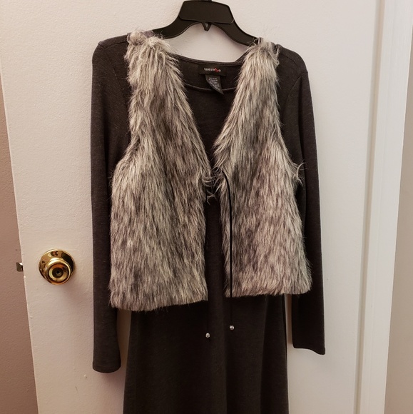Sweater Dress with Faux Fur Vest - Picture 1 of 1